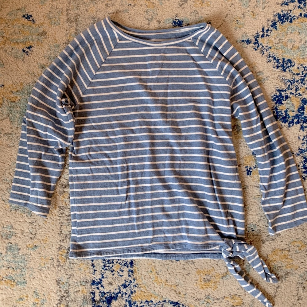 LOFT Striped Side Tie French Terry Knit Tee XS